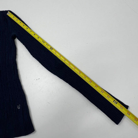 Vintage Y2K American Eagle Women's Navy Cable Knit V-Neck Sweater XS