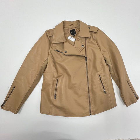Lane Bryant Women's NWT Tan Faux Leather Asymmetrical Zip Moto Jacket 14/16