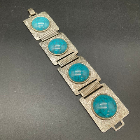 Vintage Silver Tone Faux Turquoise Southwestern Jewelry Lot of 7 Pieces