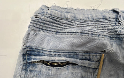 True Religion Men's Rocco Relaxed Skinny Light Wash Distressed Moto Jeans Sz 33