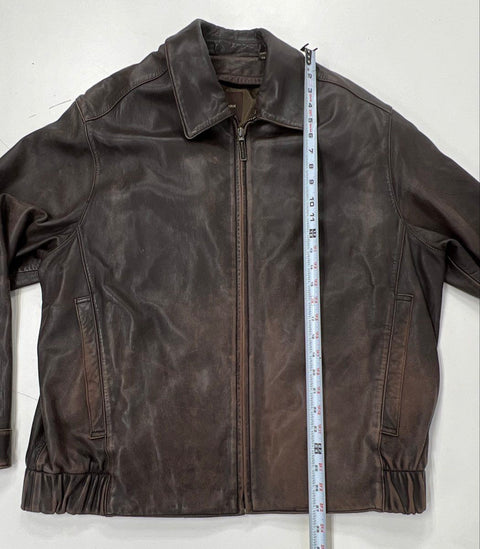 Marc New York Andrew Marc Men's Brown Leather Bomber Jacket Full Zip Sz XL