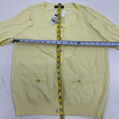 Wanko Women's Cardigan Sweaters Yellow White Lace Back Flower Buttons NWT Sz F