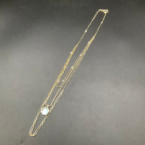 Kendra Scott Layered Necklace Gold Tone Hexagon Iridescent Pendant 3-Strand