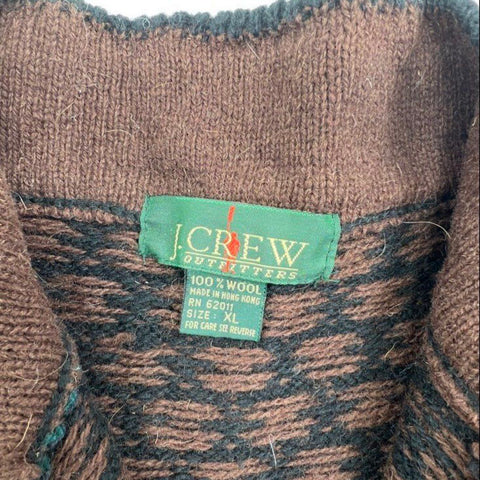 Vintage 90s J.Crew Men's Wool 1/4 Zip Pullover Sweater Black Brown Sz XL