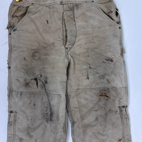 Vintage 90s Carhartt Quilt-Lined Double Knee Bib Overalls Distressed Sz 34x30