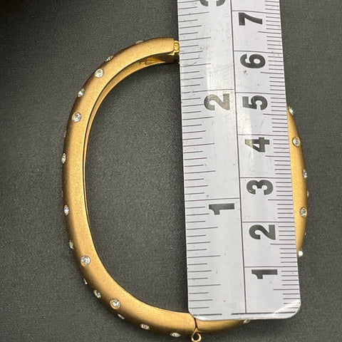 Swarovski Brushed Gold Tone Bangle Bracelet Swan Logo Clear Crystal Accents