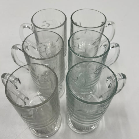 Princess House Heritage Irish Coffee Mugs 6 Piece Set Vintage Etched Glass