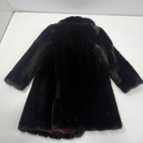 Vintage Dark Brown Faux Fur Coat Jacket Shawl Collar Mid-Century Style