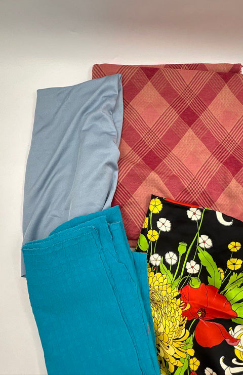 Vintage Lot of Sewing Fabric Remnants Floral Plaid Polka Dot 4 lbs Total