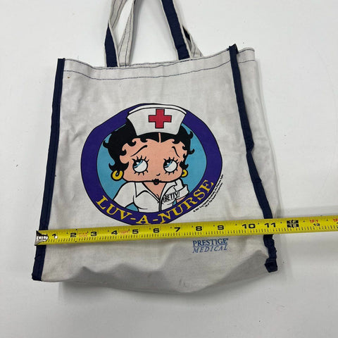 Vintage 90s Betty Boop Luv-A-Nurse White Canvas Tote Bag Prestige Medical