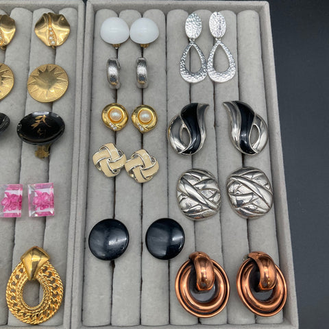 Vintage Designer Clip On Earrings Lot 19 Pairs Trifari Monet Renoir Joan Rivers