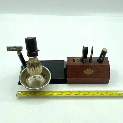 Vintage Shaving Grooming Set Razor Brush Bowl Stand Mustache Wax Kit MCM Style