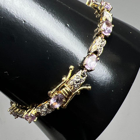 Vermeil 925 Sterling Silver Purple & Clear Gemstone Tennis Bracelet 11.5g