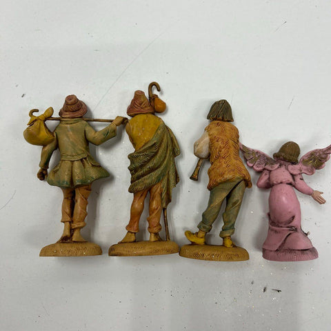 Vintage Depose Italy Nativity Figures Lot of 4 Angel Piper Shepherds Resin