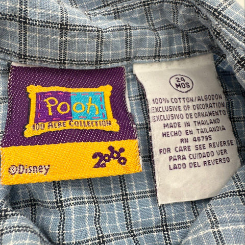 Vintage 90s Disney Pooh 100 Acre Collection Plaid Button Down Shirt Sz 24 MOS