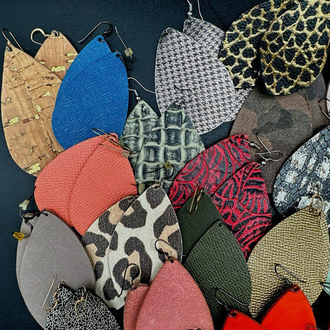 Faux Leather Teardrop Earrings Bulk Jewelry Lot 60 Pairs Mixed Colors Patterns