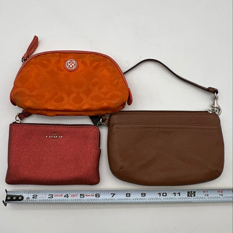 Coach Wristlet Cosmetic Bag Lot of 3 Metallic Pebbled Leather Signature Canvas