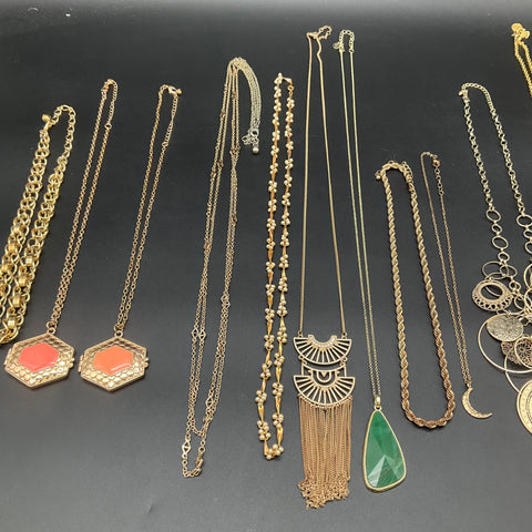 Wearable Jewelry Lot of 12 Necklaces Gold Silver Tone Statement Pendant Boho