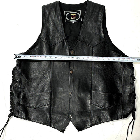 Vintage 90s Zony Harley-Davidson Back Patch Side Lace Leather Biker Vest Sz 46