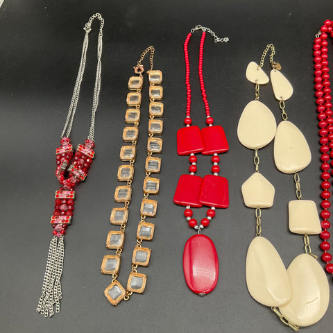 Costume Jewelry Lot of 8 Necklaces Vintage to Modern Beaded Statement Gold Tone