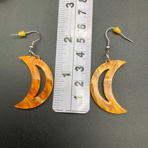 Erstwilder Resin Crescent Moon Drop Earrings Lot of 2 Pairs Amber Orange Marbled