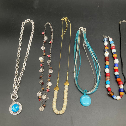 Mixed Costume Jewelry Lot 9 Necklaces Beaded Pendant Boho KC Royals Sports Style
