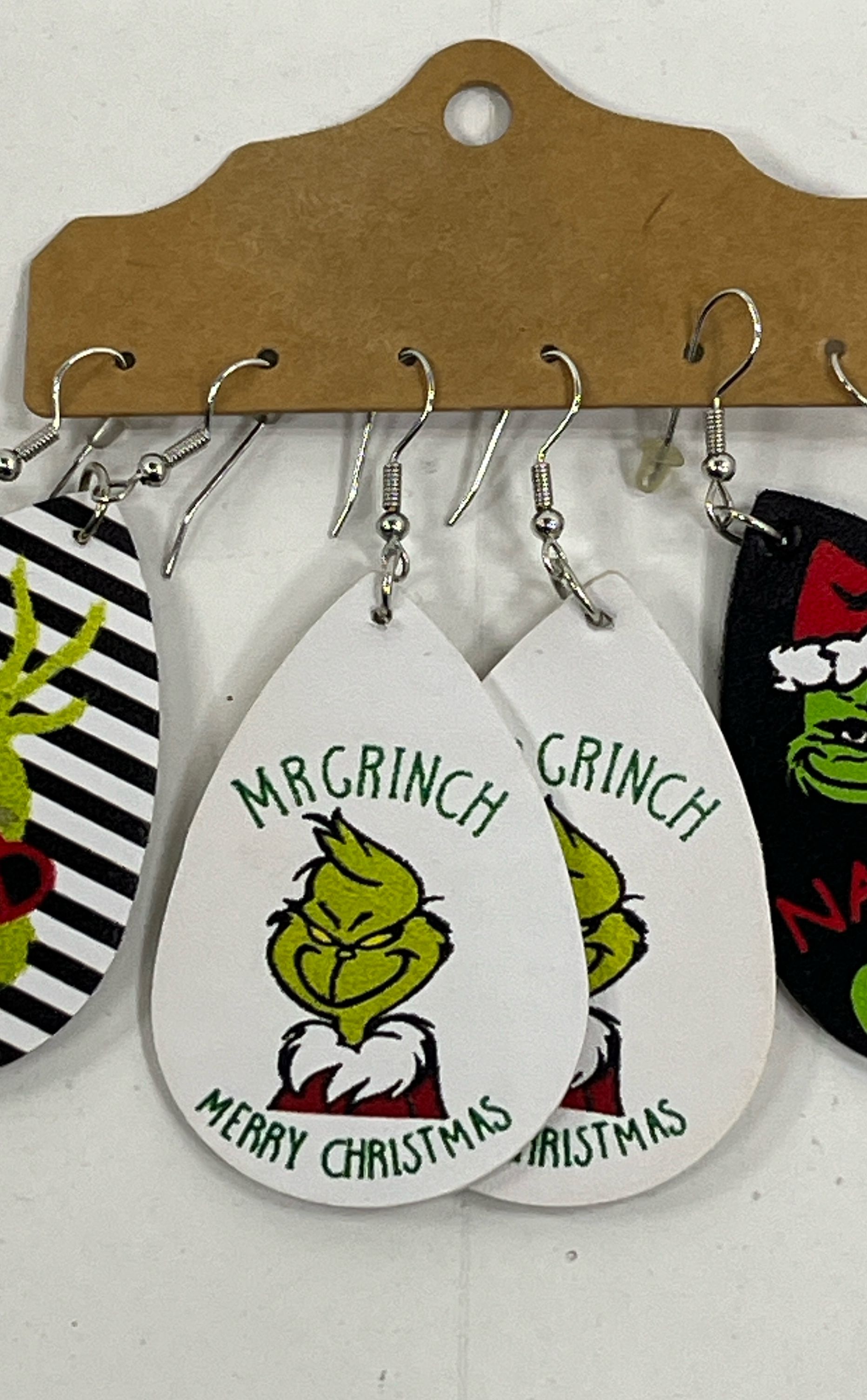 3 Pairs The Grinch Christmas Earrings Teardrop Shape Faux Leather Soft Xmas