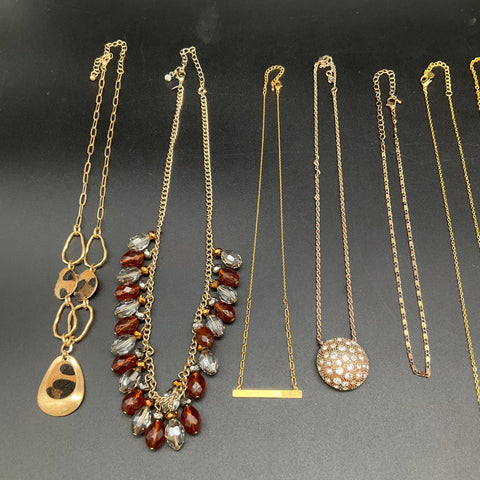 Fashion Jewelry Necklace Lot 12pc Gold Tone Rhinestone Faux Pearl Heart 0.27lb