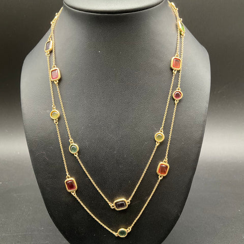Kate Spade New York Gold Tone Multi-Color Stone Station Long Necklace 38"