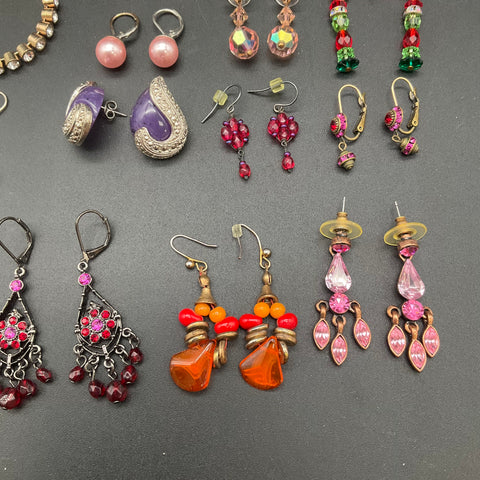Boho Vintage Contemporary Earrings Jewelry Lot 16 Pairs Beaded Hoops Chandelier