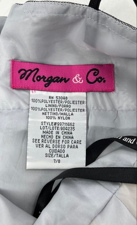 Morgan & Co. Women's Silver Black Sequined Ruched Tulle Formal Dress NWT Sz 7/8