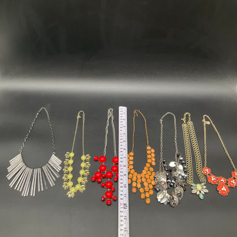 Mixed Costume Jewelry Lot of 7 Statement Bib Necklaces Enamel Fringe Beaded