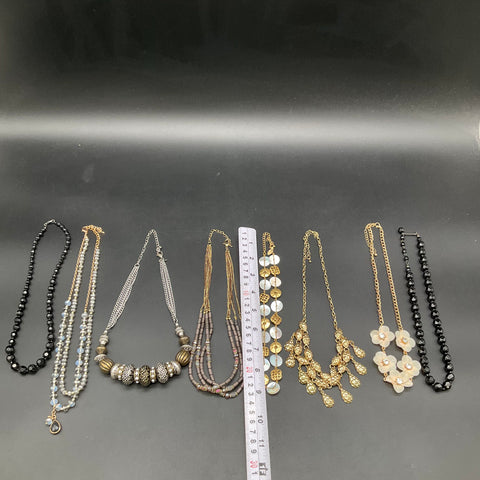 Mixed Fashion Necklace Lot 8 Pieces Gold Silver Tone Beaded Rhinestone