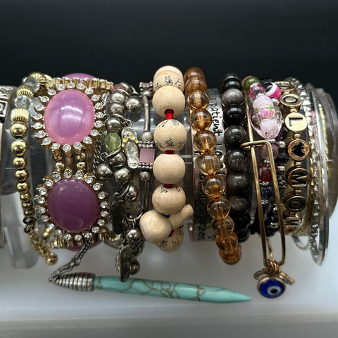 Eclectic Bracelet Jewelry Lot of 22 Beaded Cuff Charm Sterling Silver 925 Heart