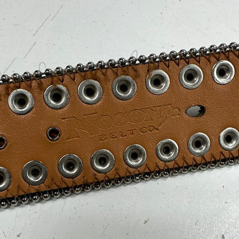 Nocona Women's Brown Hair-on-Hide Western Belt Silver Studs Crystals Size M