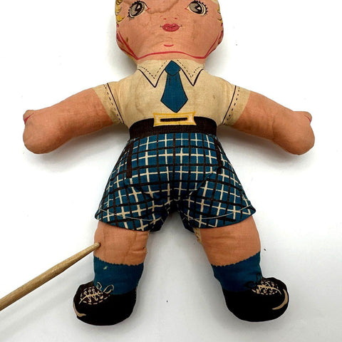 Collectible Cloth Doll Lot Vintage Printed Fabric Boy & Girl 2 Pieces 11 Inch