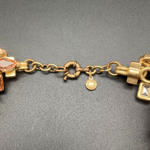 J Crew Glacier Gold Tone Pink Yellow Glass Crystal Statement Bib Necklace Signed