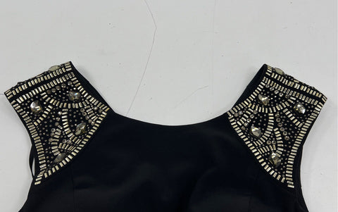 Xscape Women's Black Embellished Shoulder Ruched Cocktail Dress XS NWT