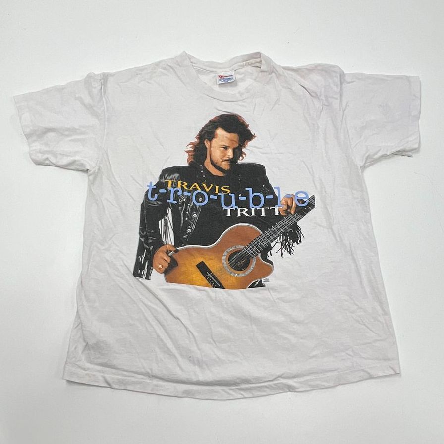 Vintage 1992 Travis Tritt T-R-O-U-B-L-E Tour T-Shirt Single Stitch USA Sz XL
