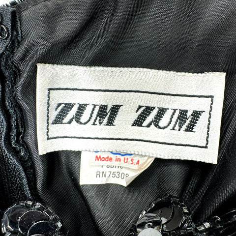 Vintage 90s Zum Zum Women's Black Velvet Sequin Ruffle Pouf Sleeve Dress Sz 3