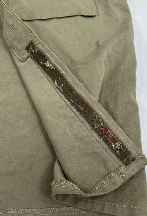 Vintage 70s Spanish Military M-64 Olive Field Shirt Jacket Distressed Men's L