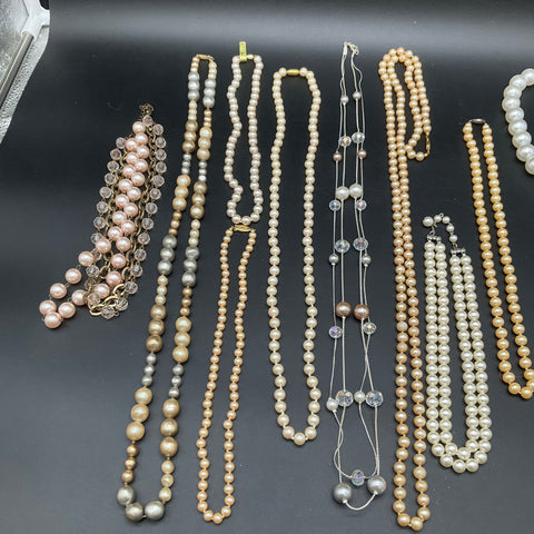 Vintage Faux Pearl Costume Jewelry Lot 12 Necklaces Bracelet Multi-Strand 1.1lb