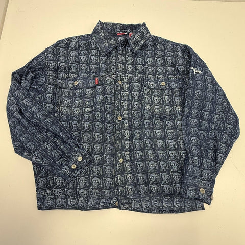 Vintage Y2K Platinum Fubu Fat Albert All Over Print Denim Shirt Jacket Men's 2XL
