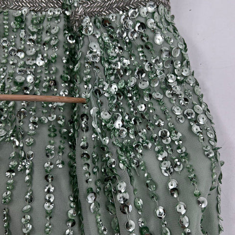 Mac Duggal Women's Sage Green Sequin Embellished Sleeveless V-Neck Dress Sz 6