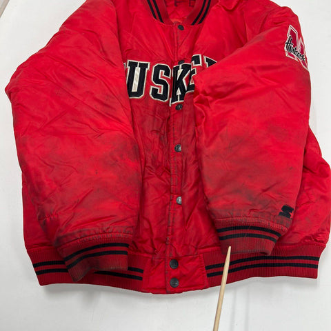 Vintage 90s Starter Men's Red Nebraska Huskers Puffer Bomber Jacket XL