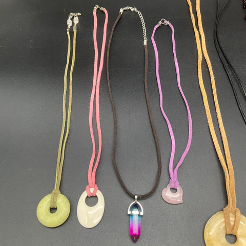 Bohemian Fashion Jewelry Lot of 11 Necklaces Beaded Crystal Stone Pendants Boho