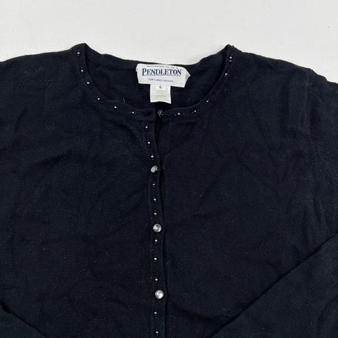 Pendleton Women's Black Beaded Silk Cashmere Cardigan Sweater Sz S