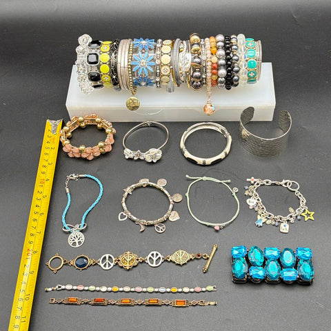 Vintage to Modern Costume Jewelry Bracelet Lot Lucky Brand Bangle Charm 1 lb