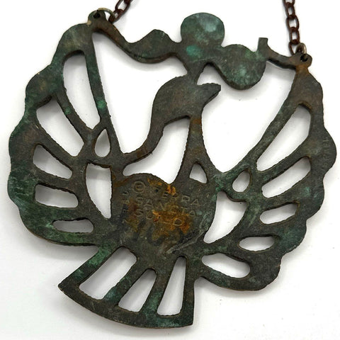 Terra Sancta Guild Vintage Bronze Enamel Dove Love Heart Hanging Art 4.5"
