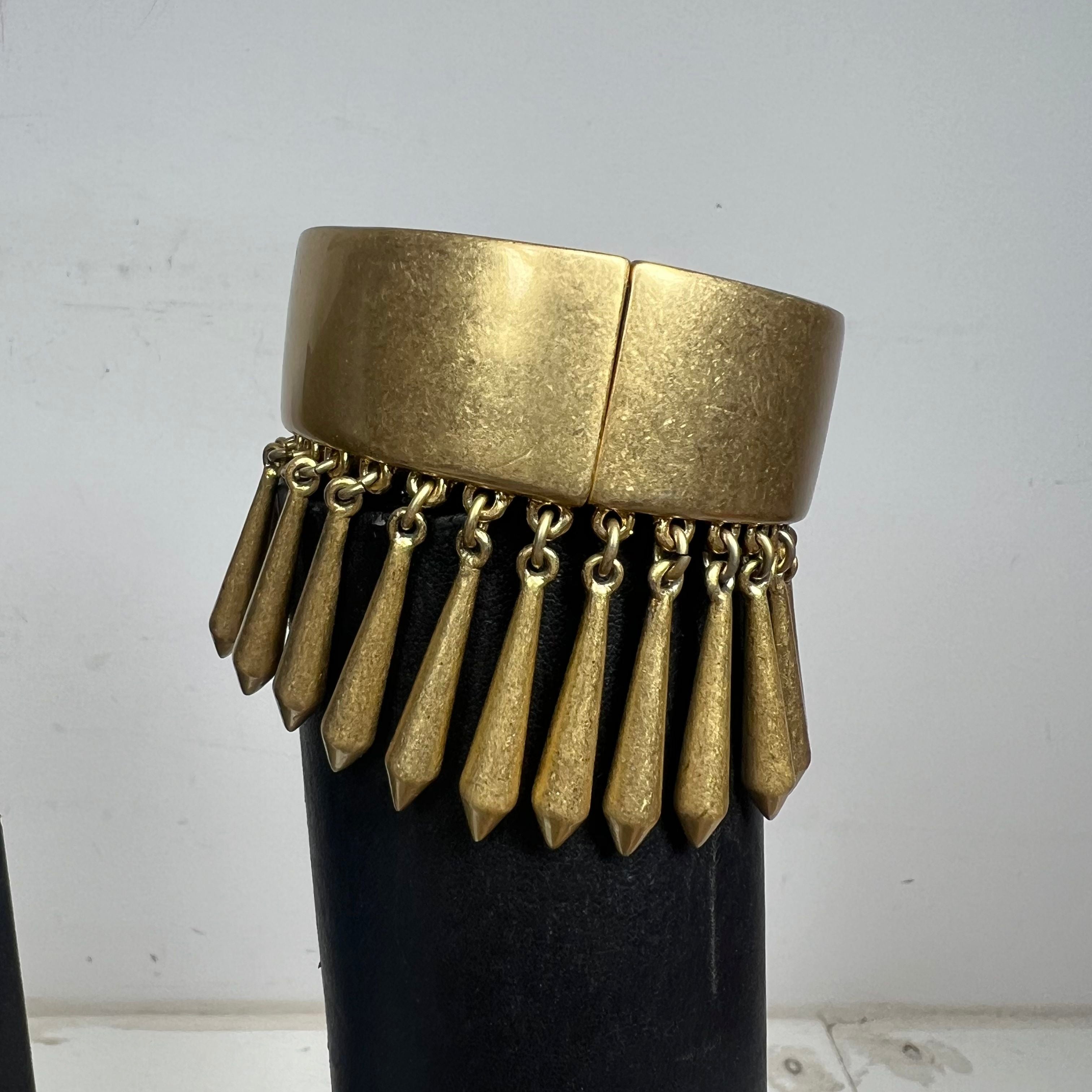 Lia Sophia Brushed Gold Tone Dangle Fringe Magnetic Closure Cuff Bracelet